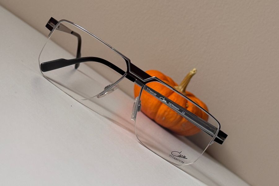 Cazal designer men's semi-rimless eyeglass frame in Bordeaux and gunmetal model 7092